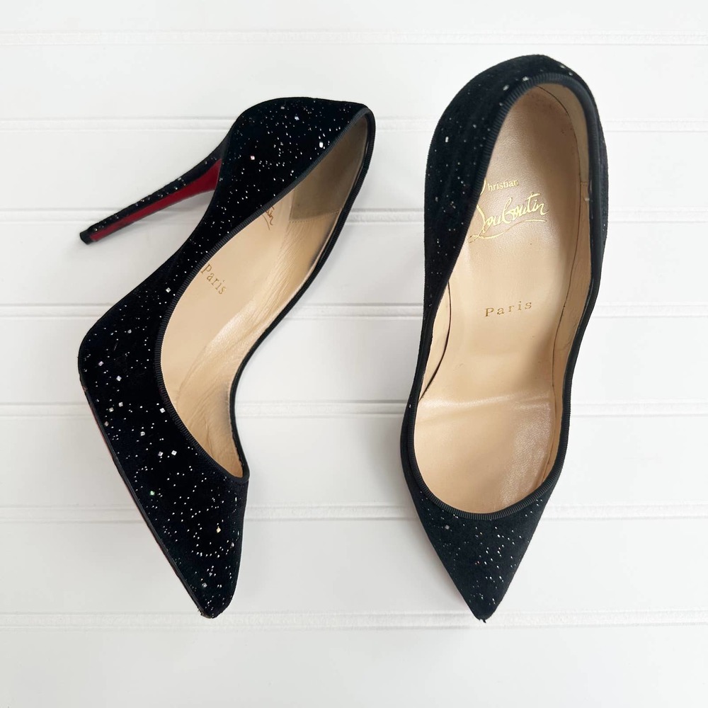 Christian Louboutin Pigalle Follies 100 Velvet Galactica GG Black Glitter